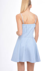 Light Denim Lace Up Strappy Skater Dress - Xanthe-Dresses