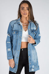 Light Denim Oversized Distressed Denim Jacket - Tilly-Jackets