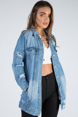 Light Denim Oversized Distressed Denim Jacket - Tilly-Jackets