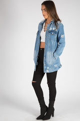 Light Denim Oversized Distressed Denim Jacket - Tilly-Jackets