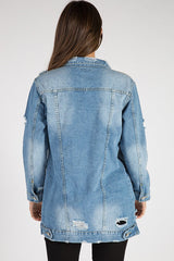 Light Denim Oversized Distressed Denim Jacket - Tilly-Jackets