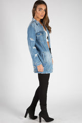 Light Denim Oversized Distressed Denim Jacket - Tilly-Jackets