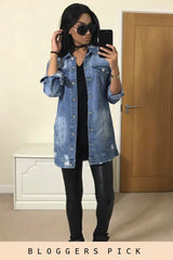 Light Denim Oversized Distressed Denim Jacket - Tilly-Jackets