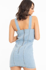 Light Denim Sleeveless Back Zip Mini Dress - Kasandra-Dresses