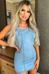 Light Denim Sleeveless Back Zip Mini Dress - Kasandra-Dresses