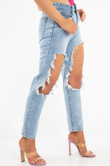 Light Extreme Rip Boyfriend Jeans - Mazy-Jeans