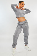 Light Grey Corset Crop Top Joggers Co-ord - Daisy-Co-ords