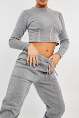 Light Grey Corset Crop Top Joggers Co-ord - Daisy-Co-ords