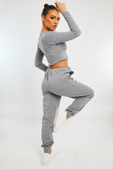 Light Grey Corset Crop Top Joggers Co-ord - Daisy-Co-ords