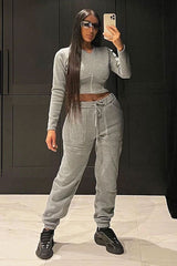 Light Grey Corset Crop Top Joggers Co-ord - Daisy-Co-ords