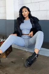 Light Grey Corset Crop Top Joggers Co-ord - Daisy-Co-ords