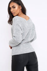 Light Grey Corset Waist Knitted Jumper - Elizabeth-Jumper