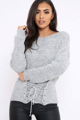 Light Grey Corset Waist Knitted Jumper - Elizabeth-Jumper