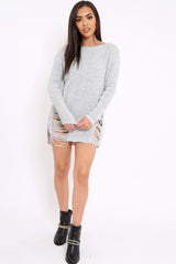 Light Grey Distressed Jumper Dress - Kim-Jumper