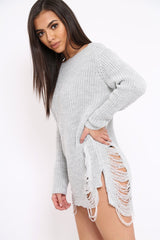 Light Grey Distressed Jumper Dress - Kim-Jumper