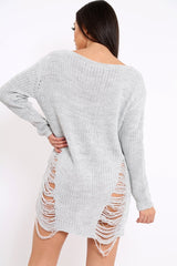 Light Grey Distressed Jumper Dress - Kim-Jumper