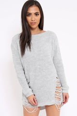 Light Grey Distressed Jumper Dress - Kim-Jumper