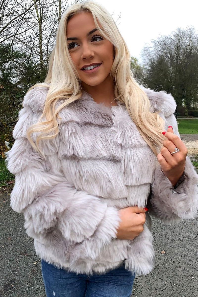 Light Grey Faux Fur Jacket - Estelle-Faux Fur