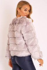 Light Grey Faux Fur Jacket - Estelle-Faux Fur
