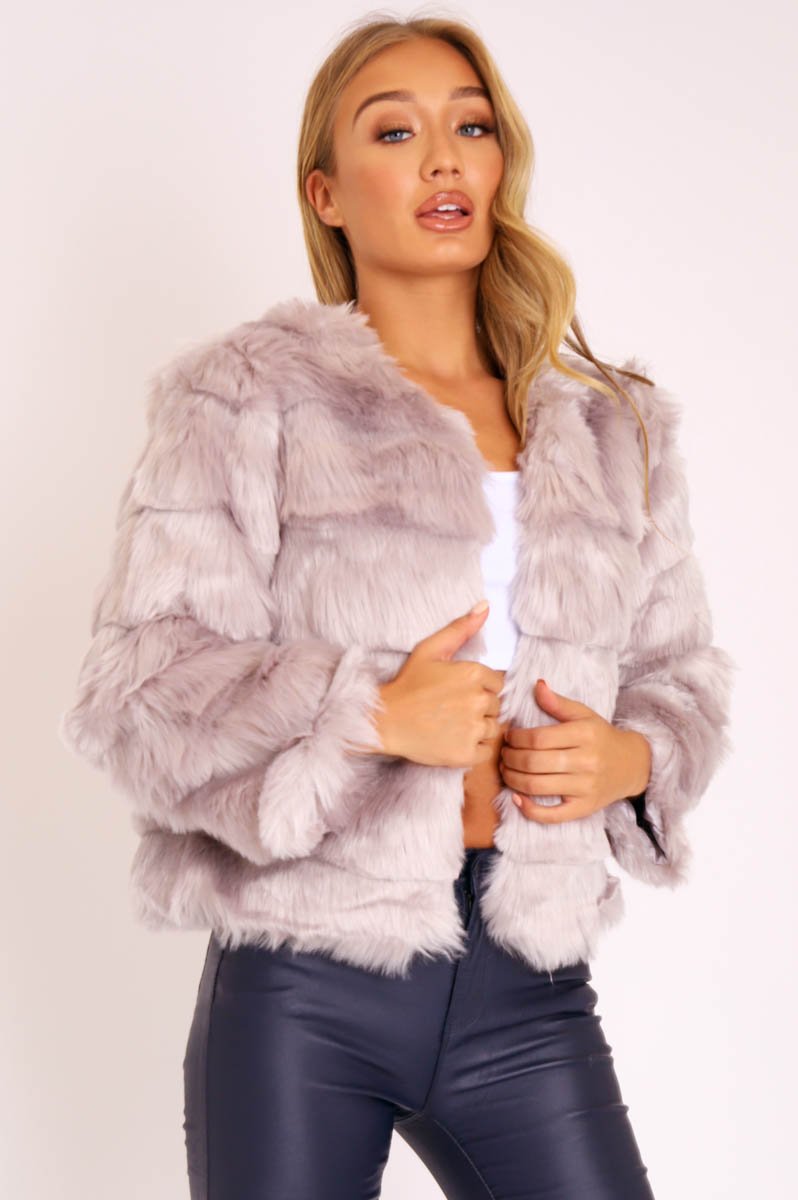 Light Grey Faux Fur Jacket - Estelle-Faux Fur
