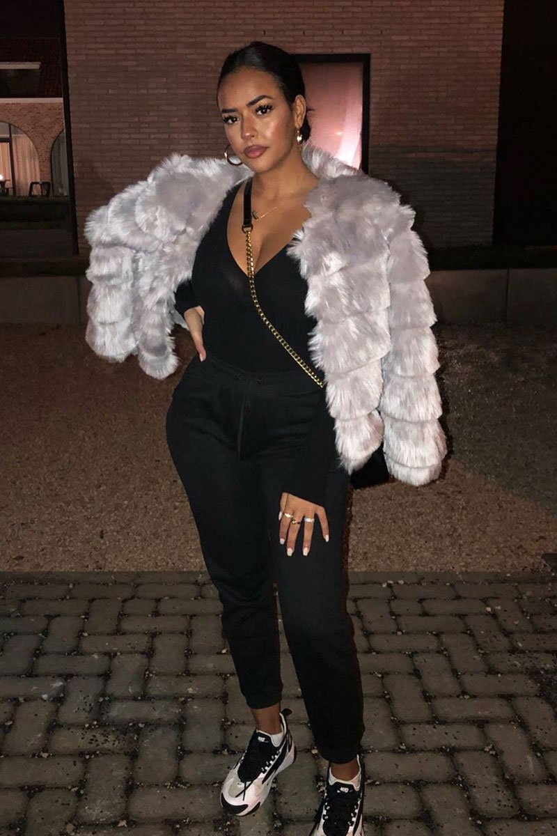 Light Grey Faux Fur Jacket - Estelle-Faux Fur