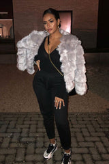 Light Grey Faux Fur Jacket - Estelle-Faux Fur