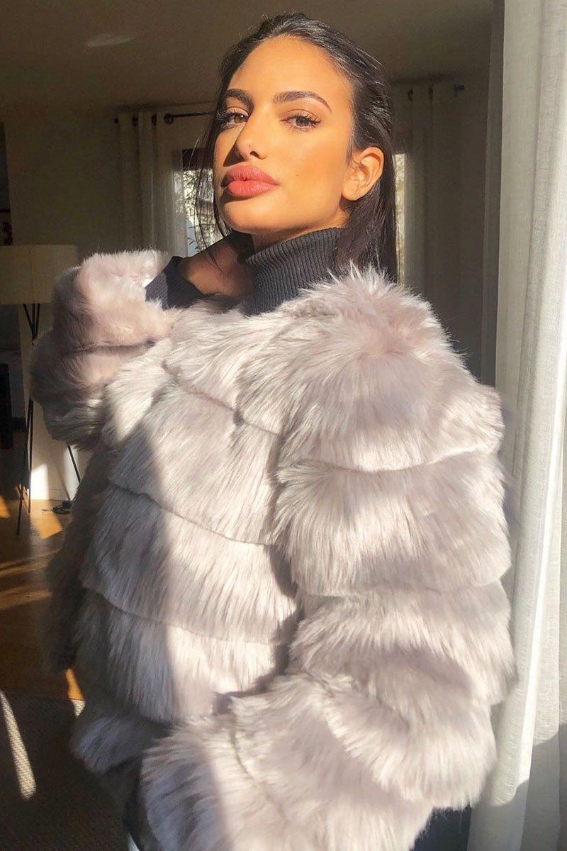 Light Grey Faux Fur Jacket - Estelle-Faux Fur