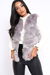 Light Grey Faux Leather And Fur Cropped Gilet - Leila-Jackets