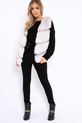 Light Grey Faux leather and Fur Gilet - Felicia-Faux Fur