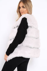 Light Grey Faux leather and Fur Gilet - Felicia-Faux Fur