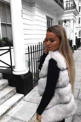 Light Grey Faux leather and Fur Gilet - Felicia-Faux Fur