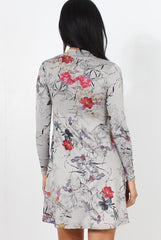 Light Grey Floral Print Dress-Shyla-Dresses
