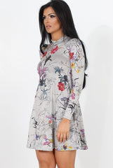 Light Grey Floral Print Dress-Shyla-Dresses