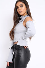 Light Grey Halter Neck Frill Jumper - Niley-Jumper
