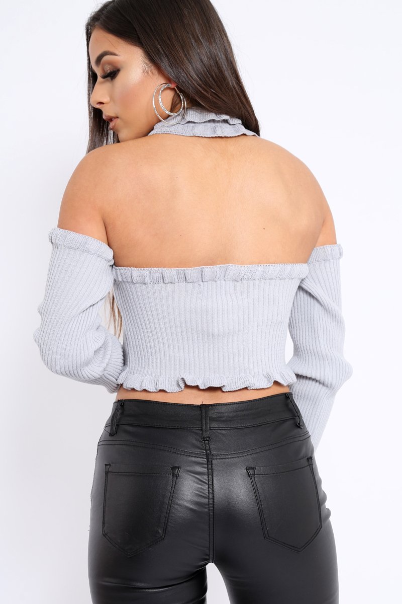 Light Grey Halter Neck Frill Jumper - Niley-Jumper