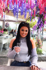 Light Grey Halter Neck Frill Jumper - Niley-Jumper