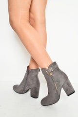 Light Grey Heeled Ankle Boots With Gold Detail - Aamiya-Boots