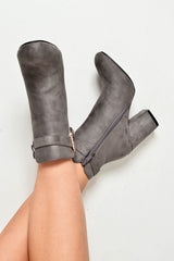 Light Grey Heeled Ankle Boots With Gold Detail - Aamiya-Boots