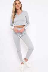 Light Grey Hoodie and Joggers Side Stripe Loungewear Set - Dora-Co-ords