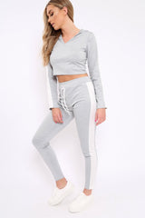 Light Grey Hoodie and Joggers Side Stripe Loungewear Set - Dora-Co-ords