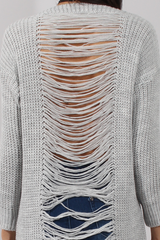 Light Grey Knitted Distressed Back Jumper Dress - Cara-Jumper