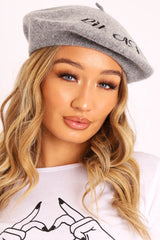 Light Grey Lit AF Slogan Beret - Darcey-Hats