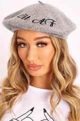Light Grey Lit AF Slogan Beret - Darcey-Hats