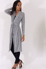 Light Grey Long Line Tied Waist Cardigan - Portia-Dresses