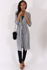 Light Grey Long Line Tied Waist Cardigan - Portia-Dresses