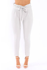 Light Grey Paper Bag Tie Waist Cigarette Trousers - Karmen-Trousers