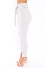 Light Grey Paper Bag Tie Waist Cigarette Trousers - Karmen-Trousers