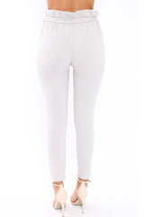 Light Grey Paper Bag Tie Waist Cigarette Trousers - Karmen-Trousers