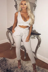 Light Grey Paper Bag Tie Waist Cigarette Trousers - Karmen-Trousers