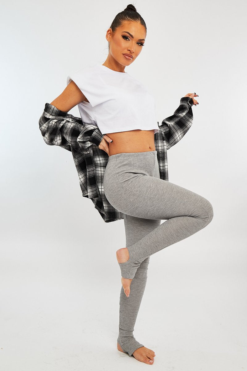 Light Grey Ribbed Fabric Stirrup Leggings - Jayne-Leggings